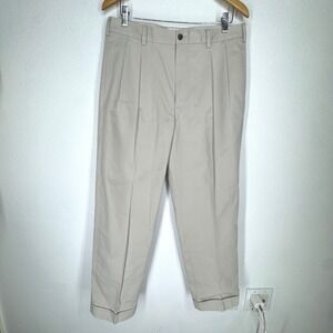 Brooks Brothers Advantage Chino Elliot Khaki Pleated Cuffed Pants Mens 34x30